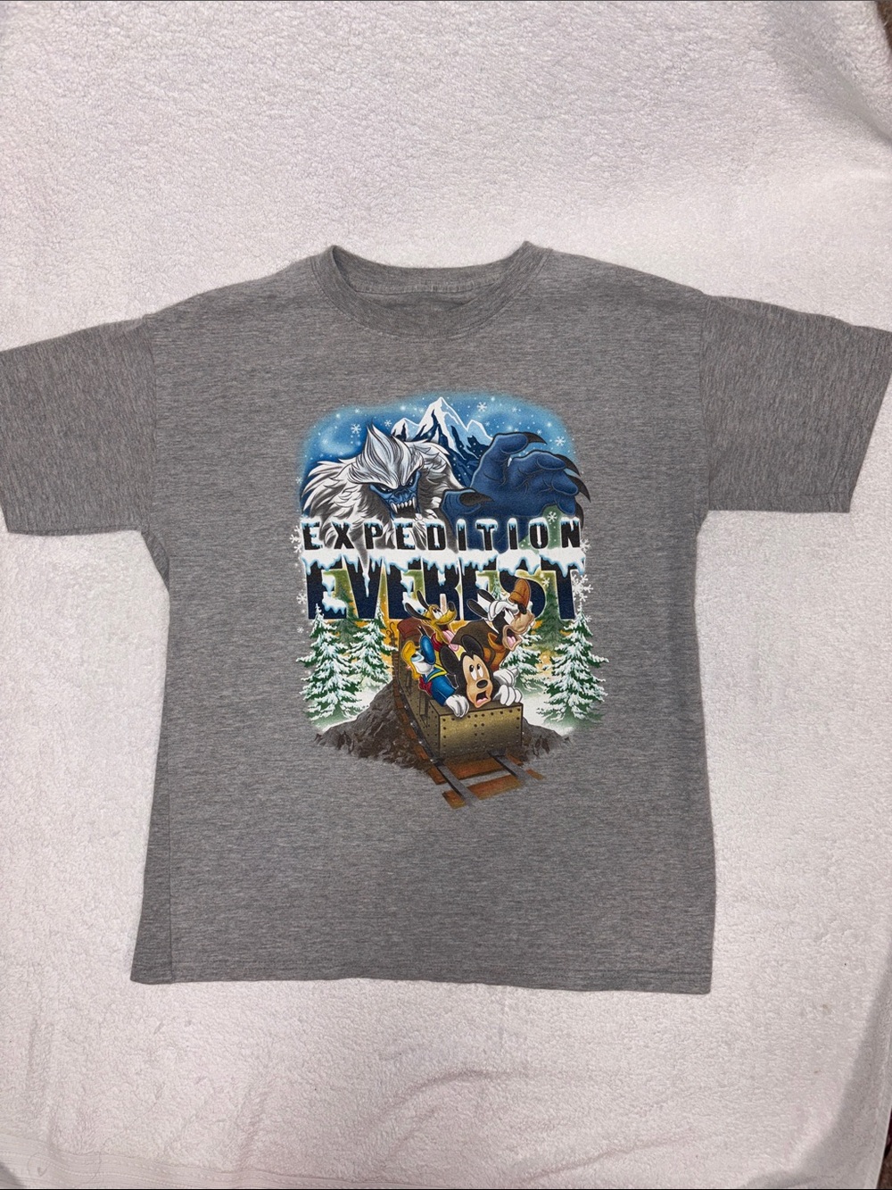 Disney Gray Expedition Everest Kids Graphic Tee Mickey goofy Donald Pluto boys L